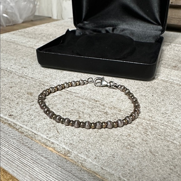 Sterling silver 925 Italy great shape stamped two tone gold beaded bracelet - Picture 5 of 6